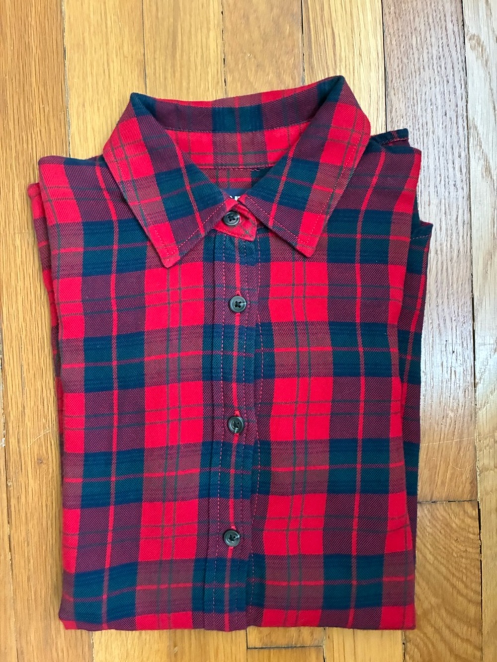 Lands' End boyfriend flannel Red and Navy Plaid Button-Down Shirt